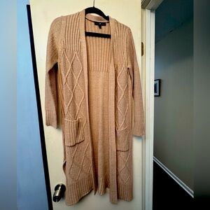 Derek Heart Juniors Open Front Maxi Cardigan, Tan- Large